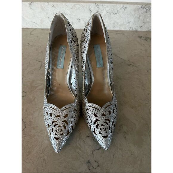 Betsey Johnson Shoes - Blue by Betsey Johnson Elsa Evening Pumps Silver Bridal Bling Sz 9